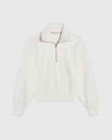 Cream funnel-neck sweatshirt by Emello with a half-zip opening.