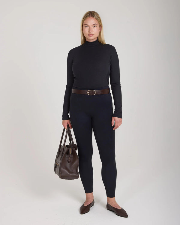 Emello Forma Ribbed Lyocell-Cotton Blend Turtleneck Top in Black