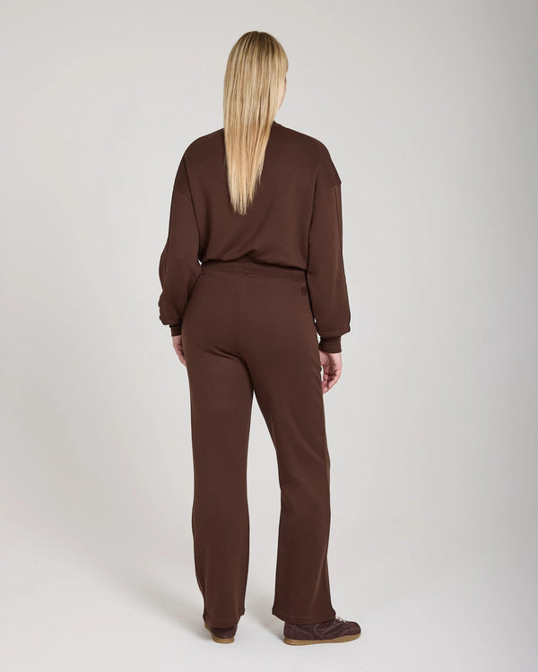 Back view of Mello Lyocell Fleece Wide Leg Pants in Chocolate.