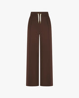 Chocolate brown wide-leg trouser with drawcord waistband and gold-finish metal ends